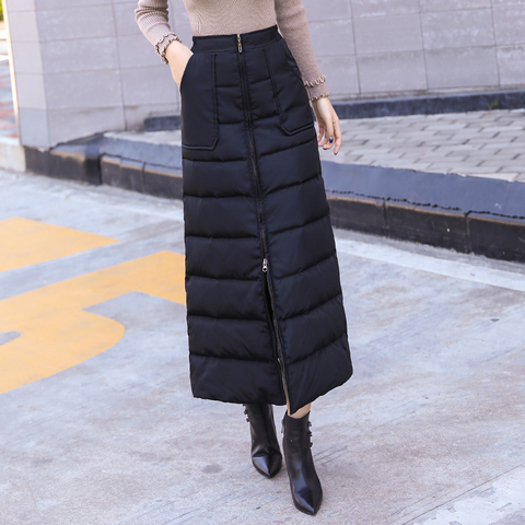 M-5XL Women's Skirts Fashion Winter Skirt 2022 New Windproof and Warm Zipper Down Cotton Skirt Large Size Black Skirts K1005 ► Photo 1/6