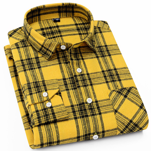 Red Yellow Fashion Trend Flannel Plaid Casual Shirt For Men Regular Fit Buttons Youth Campus Style 2022 Spring Autumn New ► Photo 1/6