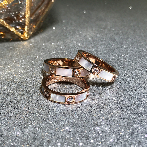 YUN RUO Pave Zircon Natural Shell Ring Rose Gold Color Birthday Gift Woman Fashion Titanium Steel Jewelry Never Fade Drop Ship ► Photo 1/6