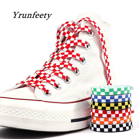 2022 New 1CM Colorful Man Women Flat Black White Grid Shoe Laces Polyester Printing Checkered Ribbons Shoelaces Mosaic Shoelaces ► Photo 1/6