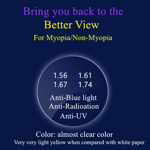 Single vision Radiation prevent eyewear Prescription Lens blue-ray/UV-anti Aspheric Diopter Lens Myopia Hyperopia Presbyopia ► Photo 1/4