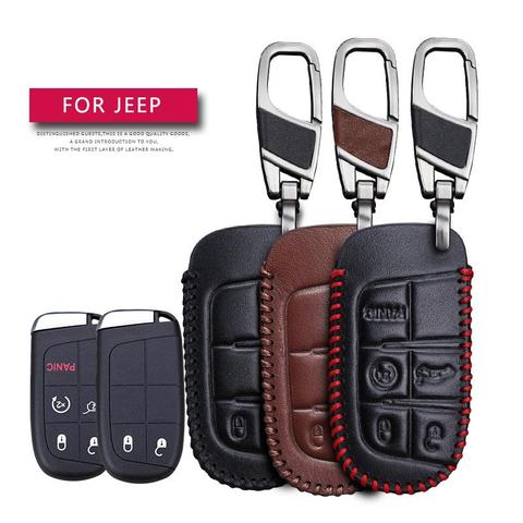 Leather Car Key Case Cover For Jeep Wrangler Patriot Grand Cherokee Compass Liberty Protection Key Shell Bag Only case For Jeep ► Photo 1/6