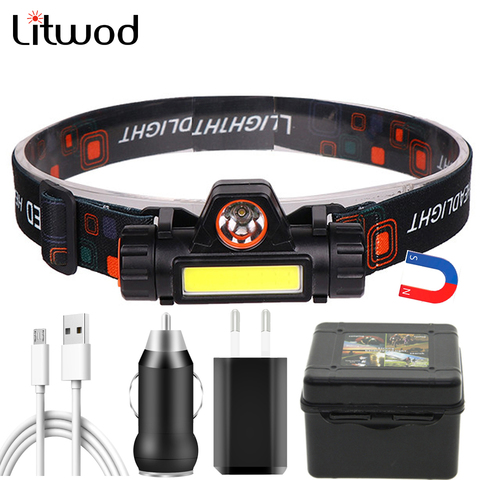 XP-G Q5 Headlamp COB Work Headlight Head Lamp Built in 18650 Battery LED Bulbs Litwod 2 Light Mode with Magnet Waterproof ► Photo 1/6