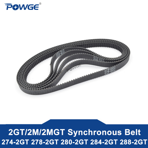 POWGE 2MGT 2M 2GT Synchronous Timing belt Pitch length 274/278/280/284/288 width 6mm/9mm Teeth 137 139 140 142 144 Rubber closed ► Photo 1/6