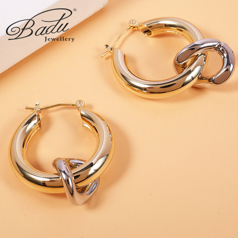 Badu Smooth Exquisite Big Circle Hoop Earrings 2022 New Style for Women Gold Silver Color Splicing Removable Trendy Jewelry ► Photo 1/6