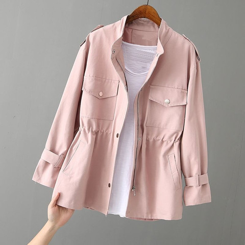 Women's Windbreaker 2022 Autumn New Korean Wild Loose Stand-Collar Fashion Pink Jacket Female Student Windbreaker Coat Lining 96 ► Photo 1/6