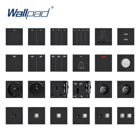 DIY EU UK Wall Socket Push Button Switch Electrical Outlet Black Function Key Only Free DIY 55*55mm S6 Series Wallpad ► Photo 1/6