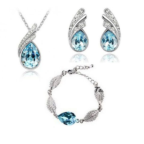 QiLeSen Fine jewelry 925 sterling silver suitable for ladies set, Best selling crystal sea blue Necklace bracelet Earring Set YW ► Photo 1/1