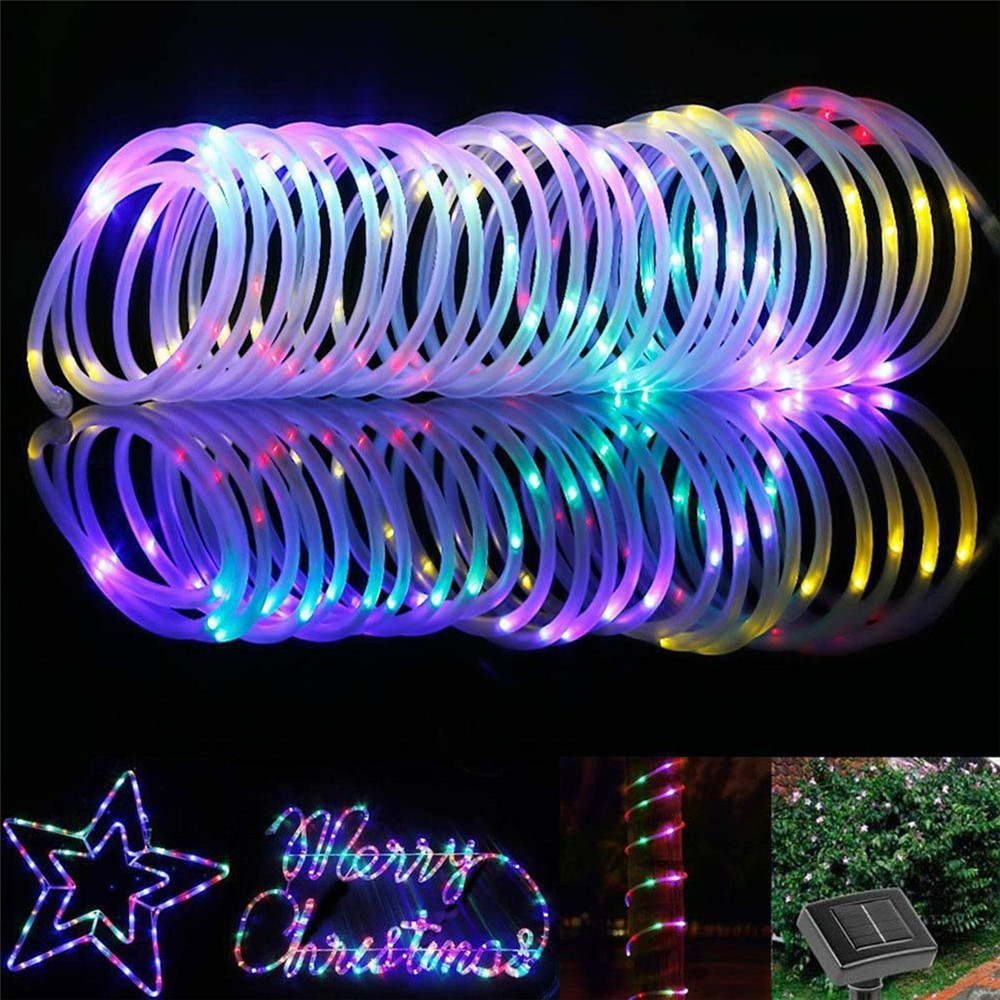 100/200 LED Solar Powered Rope Tube String Fairy Lights Outdoor Garden Xmas Lamp 