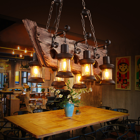 Retro Solid Wood Hanging chandelier LOFT Bar Vintage Industrial Old Boat  wooden Suspension indoor Decor Lighting Luminaire ► Photo 1/6