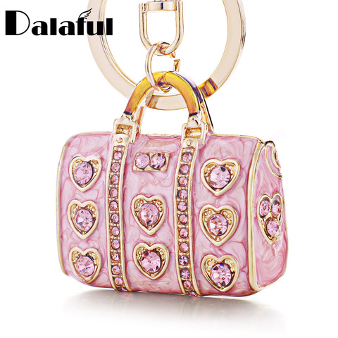 Dalaful Enamel Crystal Heart HandBag Keychains Stylish Purse Bag Buckle Pendant For Car Keyrings key chains holder women K234 ► Photo 1/6