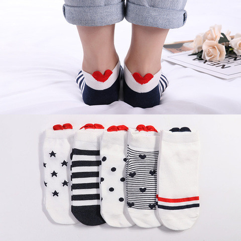 5 Pairs Lot Cotton Women Socks Female Casual Boat 3D Pack Cartoon Harajuku Cat Cute Heart Invisiable Funny Girl Ankle Sock Set ► Photo 1/6