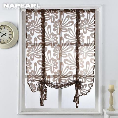 Kitchen short curtains jacquard roman blinds floral white sheer panel blue tulle window treatment  door curtains home decor ► Photo 1/6