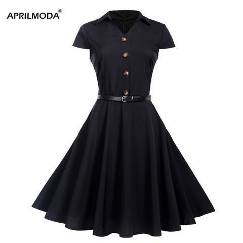 2022 Summer Casual Dress Vintage Rockabilly 50's Women Jurken Party Swing Vestidos Black Red Pinup Short Audrey Hepburn Dresses ► Photo 1/6