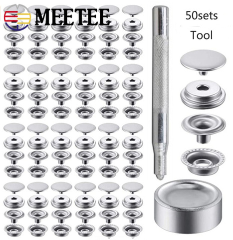 Meetee 10/25/50/75sets 15mm Stainless Steel Silver Snap Button Fastener 201 Tool Kit Four-button Snap Buckle DIY Garment Fitting ► Photo 1/6