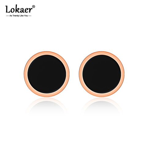 Lokaer Stainless Steel Minimalist Earrings Simple Rose Gold Color Black Circle Stud Earrings Geometric Jewelry For Women E17027 ► Photo 1/6