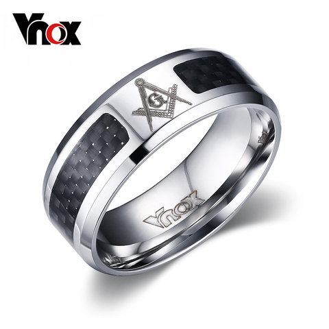 Vnox Masonic Men Ring Stainless Steel & Carbon Fiber 8mm Punk Male Jewelry US size 4 5 6 7 8 9 10 11 12 ► Photo 1/6
