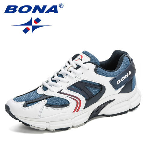BONA 2022 New Designers Action Leather Mesh Men Running Shoes Sneakers Trainers Lightweight Antiskid Outdoor Walking Shoes Man ► Photo 1/6