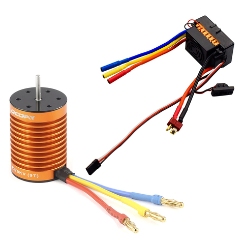 OCDAY 9T 4370KV 4 poles Sensorless Brushless Motor with 60A Electronic Speed Controller Combo Set for 1/10 RC Car and Truck ► Photo 1/6