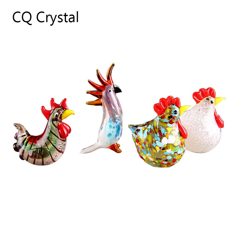 Hand Blown Glass Rooster Turkey Animal Figurines Cock Chicken Modern Miniatures