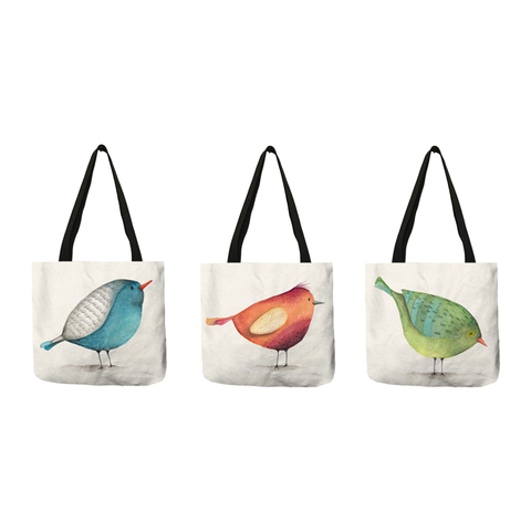 Cute Little Bird Print Linen Tote Bag Women Fabric Handbags Folding Reusable Shopping Bags ► Photo 1/6