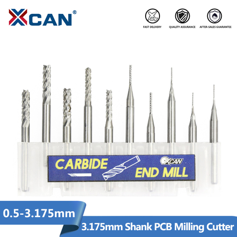 XCAN 10pcs  0.5-3.175mm Carbide PCB End Mill CNC Engraving Milling Bit PCB Milling Cutter ► Photo 1/6