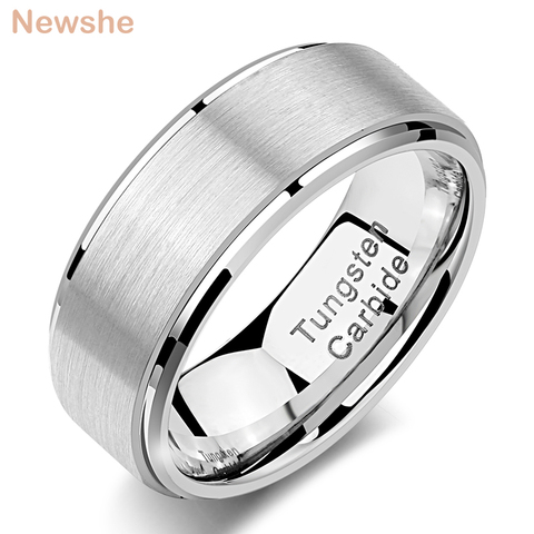 Newshe Mens Tungsten Carbide Wedding Ring 8mm Silver Color Band Charm Rings For Men Size 8-13 TRX064 ► Photo 1/6