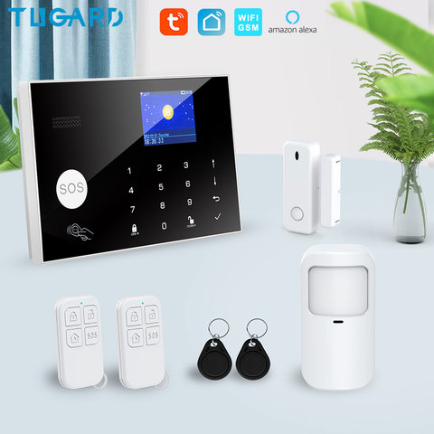 Tuya WIFI GSM Home Burglar Security Alarm System 433MHz APP Control LCD Touch Keyboard 11 Languages Wireless Alarm System Kit ► Photo 1/6