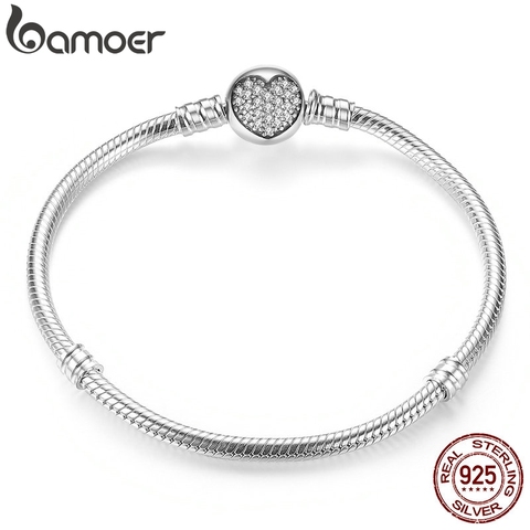 [Coupon $15 OFF $3] BAMOER Authentic 100% 925 Sterling Silver Classic Snake Chain Bangle & Bracelet for Women PAS916 ► Photo 1/4