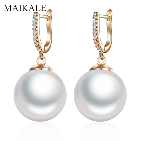 MAIKALE Pearl Ball Earring Gold Silver Color Cubic Zirconia Earrings Black Pearls Drop Earrings for Women Fashion Jewelry Gifts ► Photo 1/6