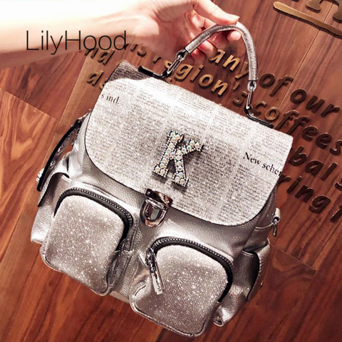 Iridescent Rhinestone Casual Backpack Women High Quality Sparkle Shiny Daily Knapsack Bag Female New Paper Printing Backpack ► Photo 1/6