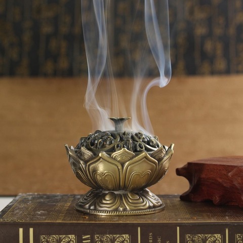 T Chinese Buddha Alloy Incense Burner Lotus Flower Incense Holder Handmade Censer for Buddhist Home Office Decoration ► Photo 1/6