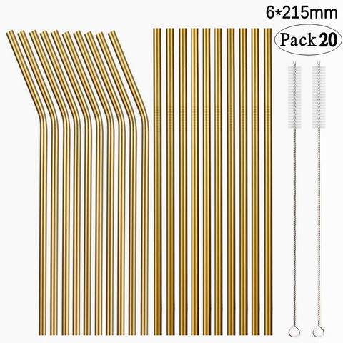 Set of 20 Colorful Reusable Metal Straws Stainless Steel Straws Set Eco-friendly Drinking Straw Party Favor Bar Accessory ► Photo 1/6