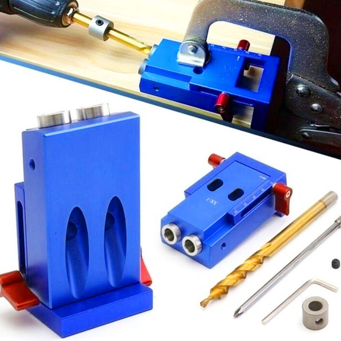 Aluminum Pocket Hole Jig Kit Drill Bit Kreg Style Woodworking Joint Tool Set