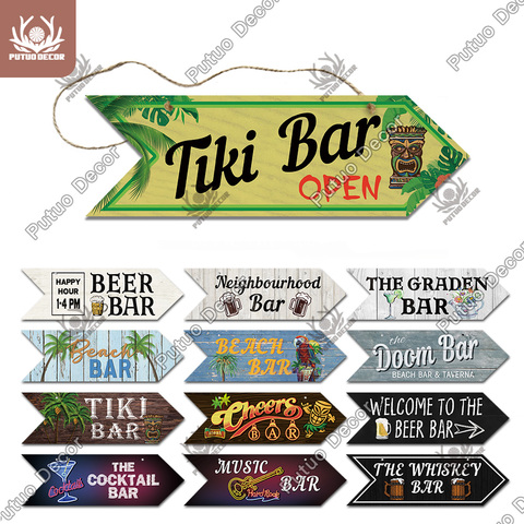 Putuo Decor Bar Arrow Wooden Sign Wood Wall Plaque Wood Tiki Bar Plaque for Bar Wall Decoration Indicator Hanging Irregular Sign ► Photo 1/5