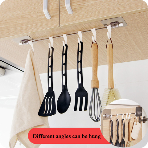 6 Hook Kitchen Organizer Cupboard Home Organizer Storage Rack Pantry Chest Tools Towels Hanger Wardrobe Towel Rack Storage Shelf ► Photo 1/6