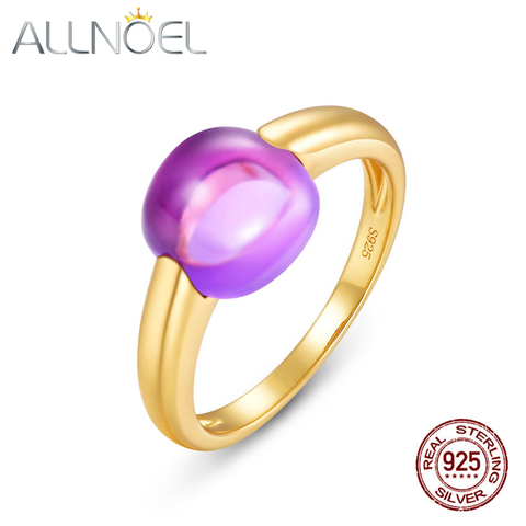 ALLNOEL Solid 925 Sterling Silver Candy Rings Best Gift for Christmas Synthetic Amethyst  Citrine  Green Amethyst Blue Crystal ► Photo 1/6