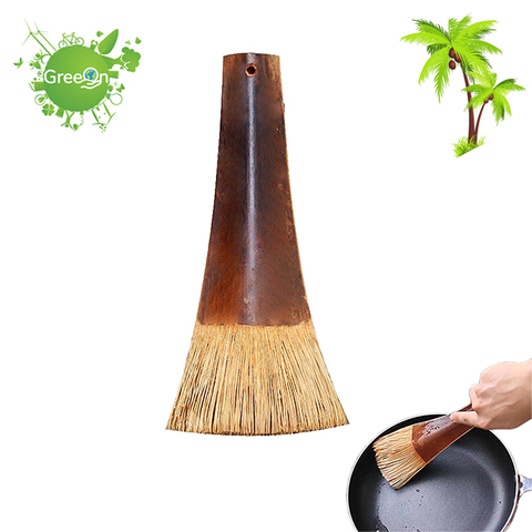 GreeOn Natural Eco-friendly Coconut Palm Brush Pure Handmade Long Handle Anti-oil Pot Pan Cleaning Brush Kitchen Supplies New ► Photo 1/6