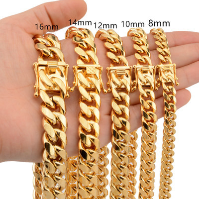 TOPGRILLZ Stainless Steel Gold Color Cuban Chain Faucet button Hip Hop Fashion Jewelry For Gift 6MM/10MM/12MM/14MM/16MM ► Photo 1/6