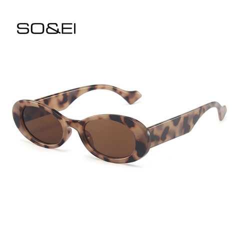 SO&EI Ins Popular Fashion Small Oval Sunglasses Women Vintage Leopard Jelly Color Eyewear Men Trending Sun Glasses Shades UV400 ► Photo 1/6