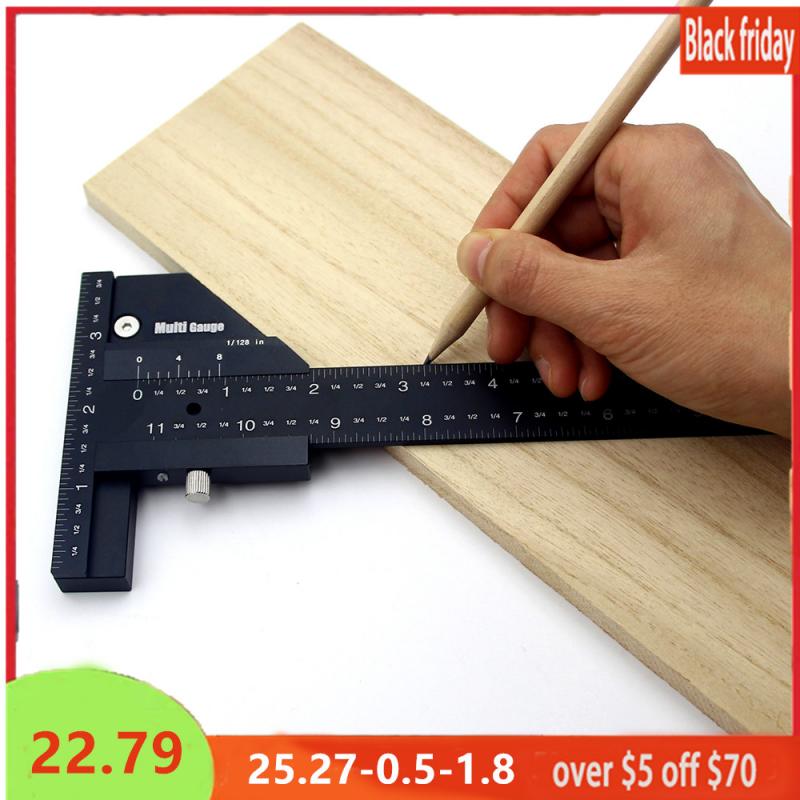 Portable DIY Aluminum Wood Measure Ruler T Rule Woodworking Marking Gauge Tool 