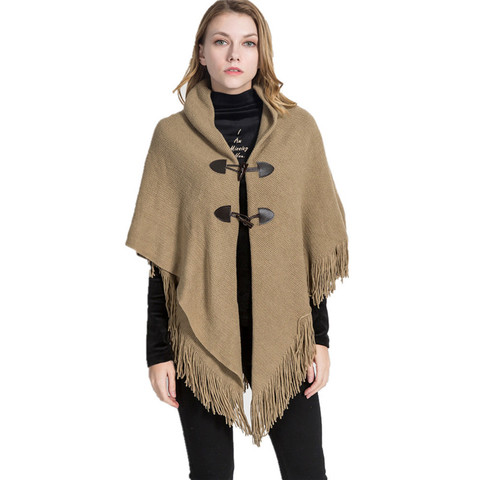 2022 New Design Winter Warm Solid Ponchos And Capes For Women Oversized Shawls Wraps Cashmere Pashmina Female Bufanda ► Photo 1/6