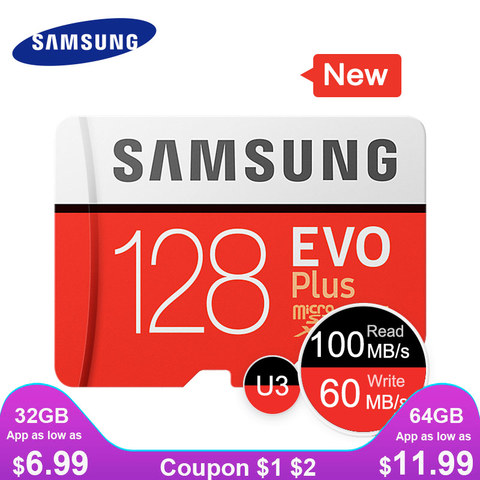 SAMSUNG New Micro SD Memory Card EVO+ 128GB 64GB 32GB 95MB/s 100MB/s C10 SDHC SDXC U1 U3 TF Card 64 G 32 G Cards 100% Original ► Photo 1/3