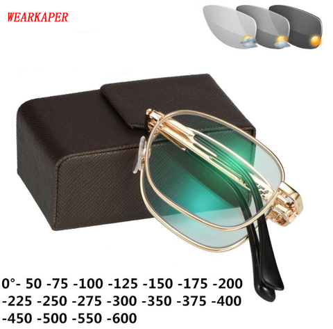 WEARKAPER Portable Folding Photochromic Finished Myopia Glasses 50-600 degrees Men Short-sight Eyewear Prescription glasses ► Photo 1/6