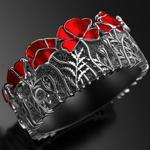 Fashion Enamel Metal Silver Color Rings Unique Fine Jewelry Scarves Red Painted Flower Ring Gifts for Women Girls ► Photo 1/6