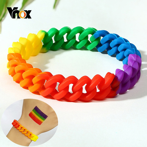 Vnox Casual Rainbow Color Silicone Bracelets for Men Women with Elastic Rubber Wristband Sports Unisex Gifts Jewelry ► Photo 1/6
