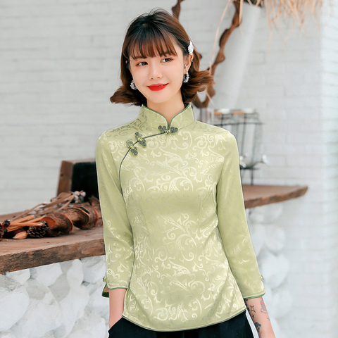 Spring Cotton Slim Cheongsam Tops Chinese Traditional Mandarin Collar Tang Coat Soft Satin Chinese Style Shirt Plus Size ► Photo 1/6