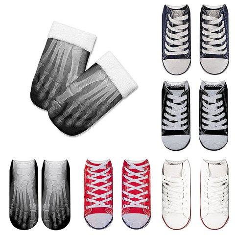 New Fashion Carton Canvas Shoes 3D Printed Skeleton Cotton Socks Skull Foot Low Cut Ankle Funny Socks For Women 5ZJQ-ZWS27 ► Photo 1/6