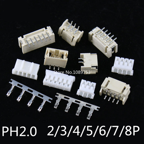 10Sets PH2.0 Connector 2.0mm Vertical / Horizontal SMD Pin Header 2/3/4/5/6/7/8P ( Plug male + Female + Terminal ) Kit ► Photo 1/6