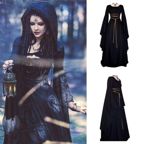 Medieval Renaissance Court Cosplay Viking Gothic Halloween Costume Women Dress Bandage Slim Retro Irregular Vintage Vestido ► Photo 1/5